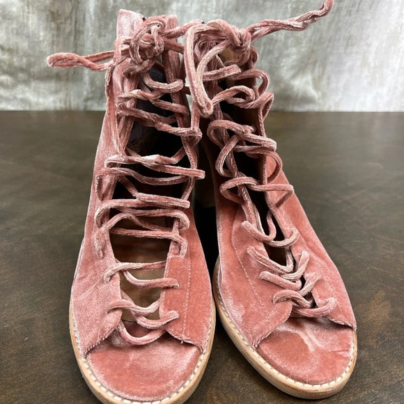 Jeffrey Campbell Lace Up Boots Pink Suede Sandals Gladiator Open Toe - Picture 3 of 11